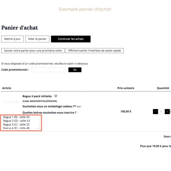 Pack 4 bagues initiales