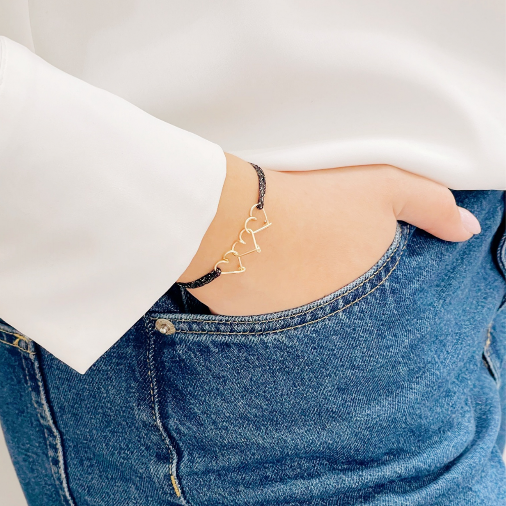 Bracelet cordon coeurs personnalisable femme - homme - enfant