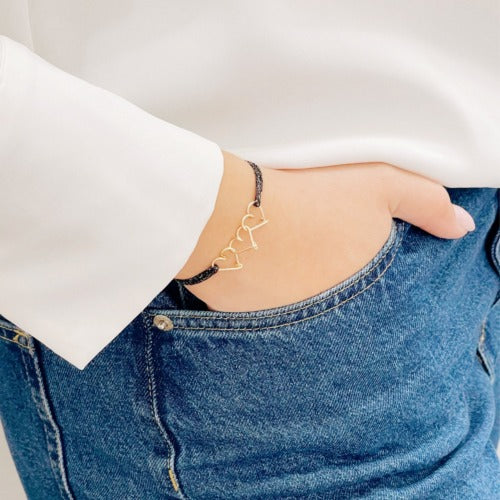 Bracelet cordon coeurs personnalisable femme - homme - enfant