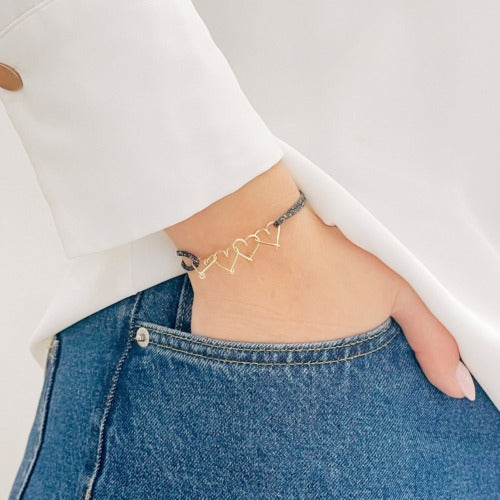 Bracelet cordon coeurs personnalisable femme - homme - enfant