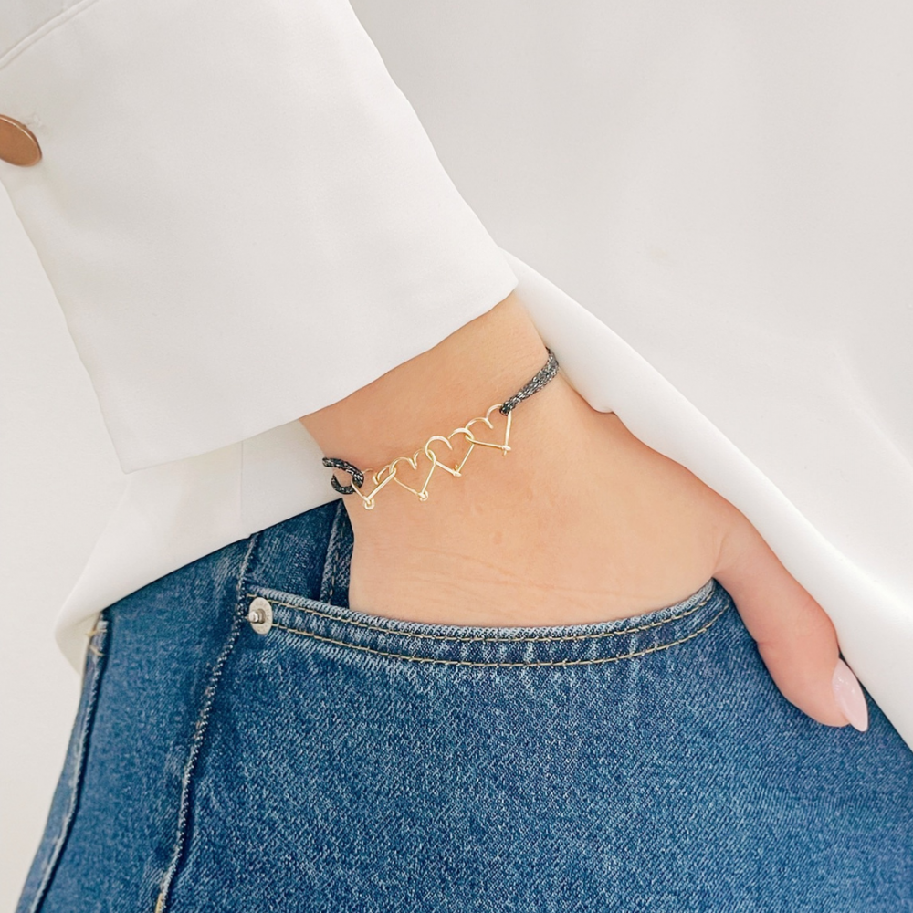 Bracelet cordon coeurs personnalisable femme - homme - enfant