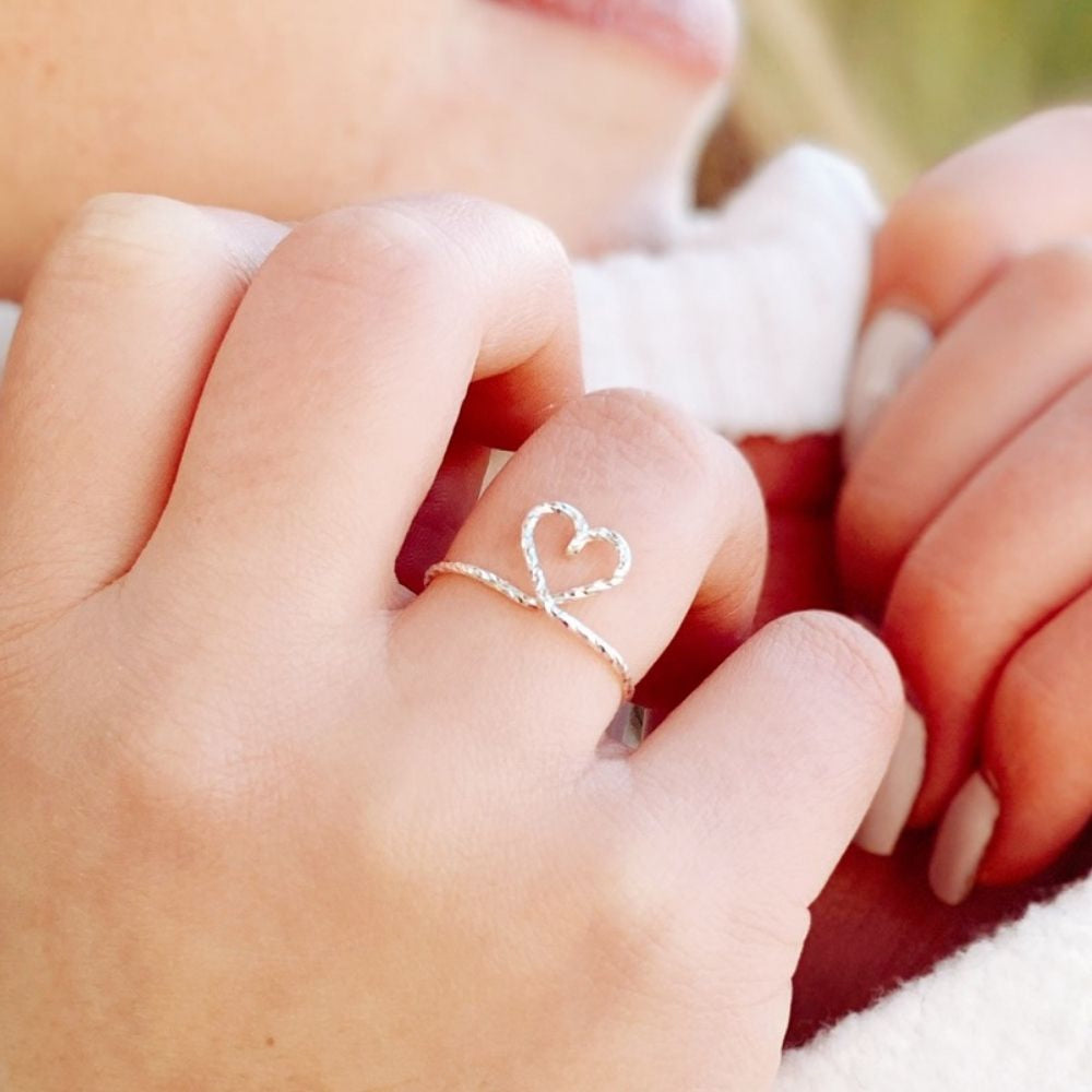 Bague Argent Jonc Ouverte Petit Pendentif Coeur Pour Femme