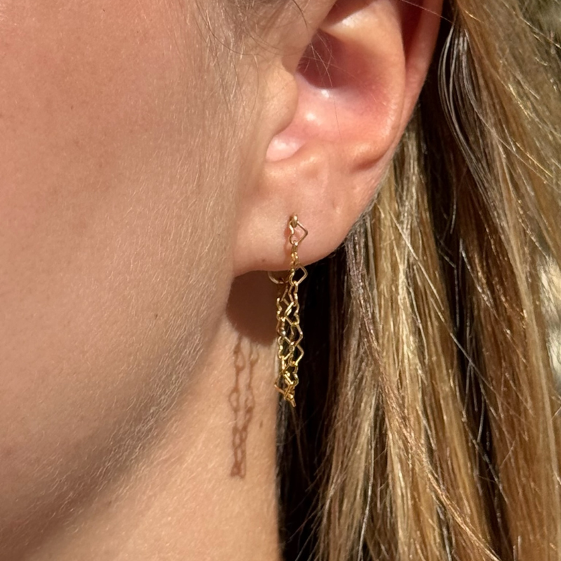 Paire de boucles d’oreilles chaînette cœur pendantes