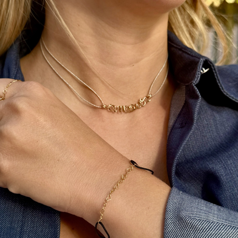 Bracelet cordon chainette coeur  femme - homme - enfant